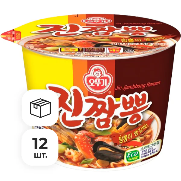 Лапша быстрого приготовления Джин Джамбонг Рамён с острым вкусом морепродуктов Ottogi, чашка 115 г х 12 шт