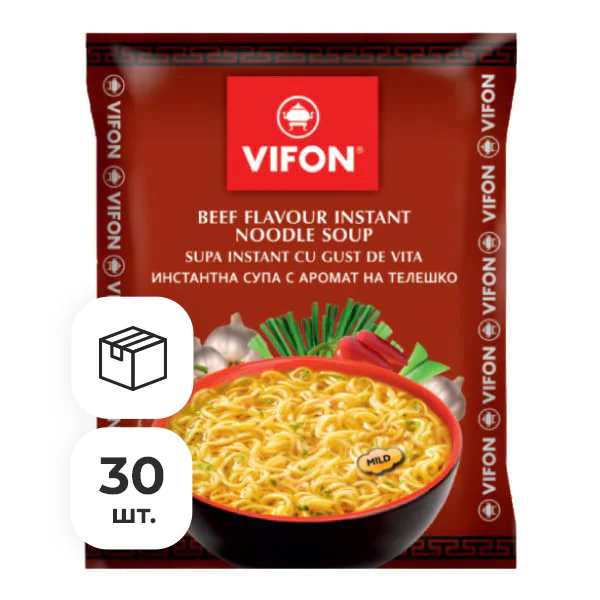 Лапша быстрого приготовления со вкусом говядины Vifon, пачка 60 г х 30 шт