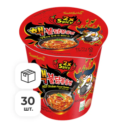 Лапша быстрого приготовления Hot Chicken 2X Spicy со вкусом курицы Samyang, стакан 70 г х 30 шт