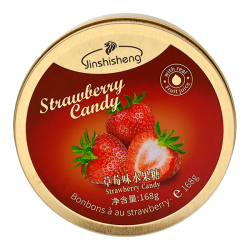 Карамель леденцовая со вкусом клубники Jinshisheng, банка 168 г