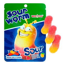 Мармелад кислый Sour Worm со вкусом клубники и мушмула Wisichi, пачка 20 г