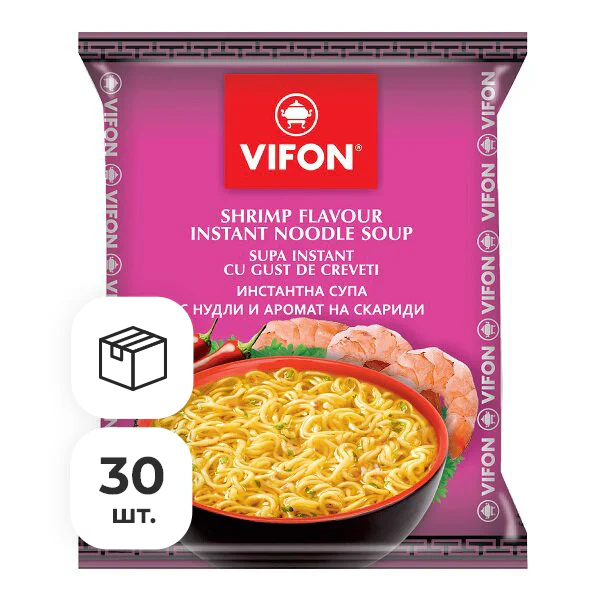 Лапша быстрого приготовления со вкусом креветки Vifon, пачка 60 г х 30 шт