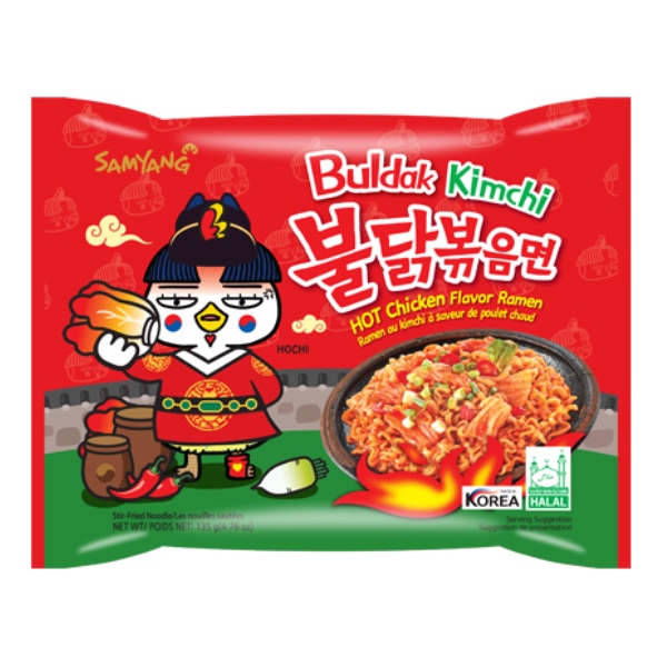 Лапша быстрого приготовления Hot Chicken со вкусом кимчи Samyang, пачка 135 г