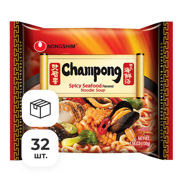 Лапша быстрого приготовления Чампонг с морепродуктами Nongshim, пачка 130 г х 32 шт