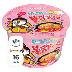 Лапша быстрого приготовления Hot Chicken острая курица в соусе карбонара Samyang, чашка 105 г х 16 шт