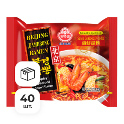 Лапша быстрого приготовления Джамбонг Рамён по-пекински с морепродуктами острая Ottogi, пачка 120 г х 40 шт
