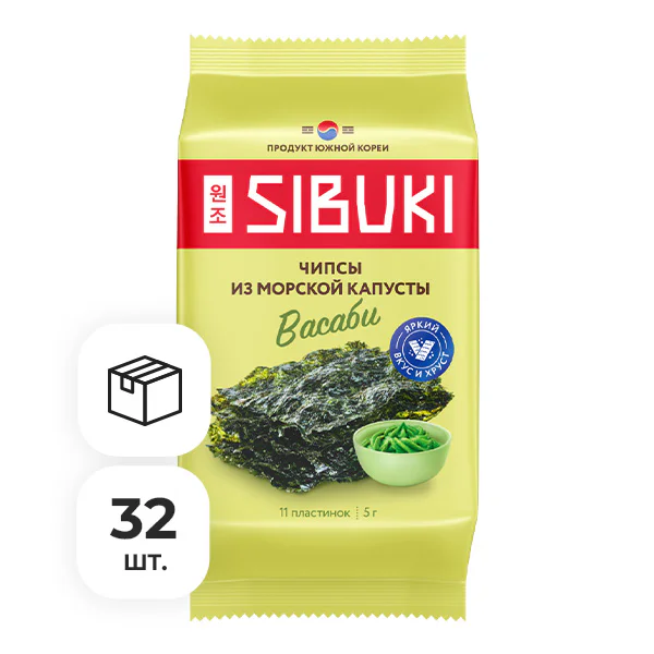 Чипсы из морской капусты Sibuki Васаби, 5 г х 32 шт