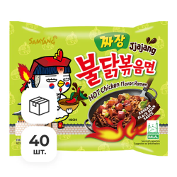 Лапша быстрого приготовления Hot Chicken острая со вкусом курицы Чачжан Samyang, пачка 140 г х 40 шт