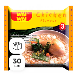 Лапша быстрого приготовления со вкусом курицы Wai Wai, пачка 60 г х 30 шт