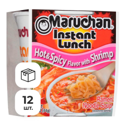 Лапша быстрого приготовления Instant Lunch со вкусом острой креветки Maruchan, стакан 64 г х 12 шт