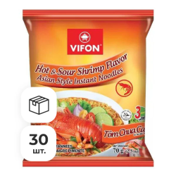 Лапша быстрого приготовления пшеничная со вкусом острой креветки Vifon, пачка 70 г х 30 шт