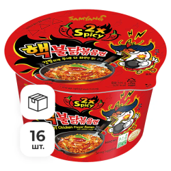 Лапша быстрого приготовления Hot Chicken 2X Spicy со вкусом курицы Samyang, чашка 105 г х 16 шт