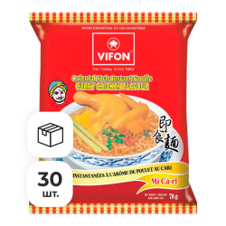 Лапша быстрого приготовления пшеничная со вкусом курицы карри Vifon, пачка 70 г х 30 шт