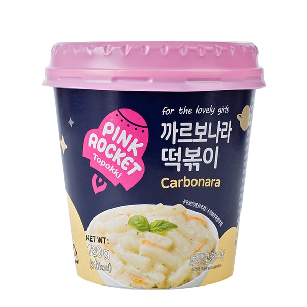 Рисовые клёцки ттокпокки Pink Rocket с соусом карбонара YoungPoong, стакан 120 г Рисовые клёцки ттокпокки Pink Rocket с соусом карбонара YoungPoong, стакан 120 г