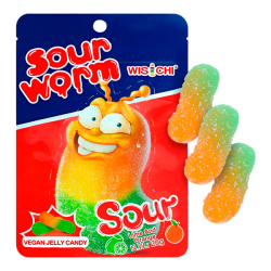 Мармелад кислый Sour Worm со вкусом апельсина и лайма Wisichi, пачка 20 г