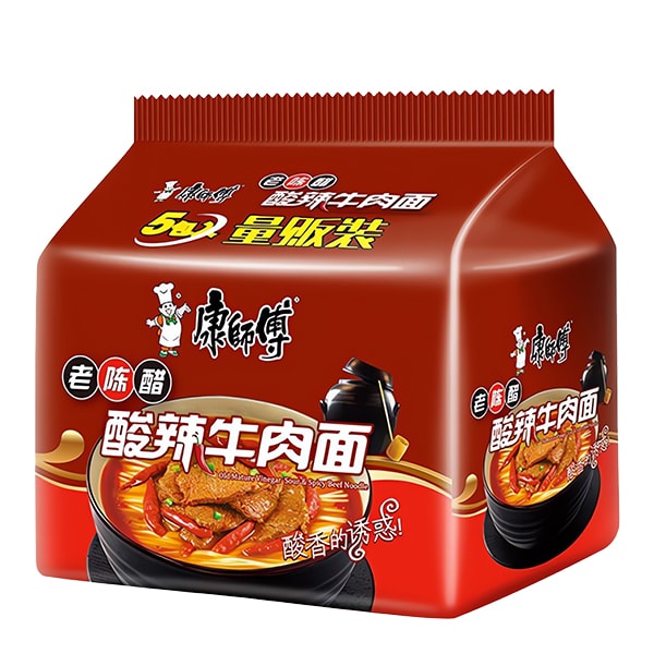 Лапша быстрого приготовления с вкусом кисло-острой говядины Kang Shi Fu, пачка 5 x 110 г