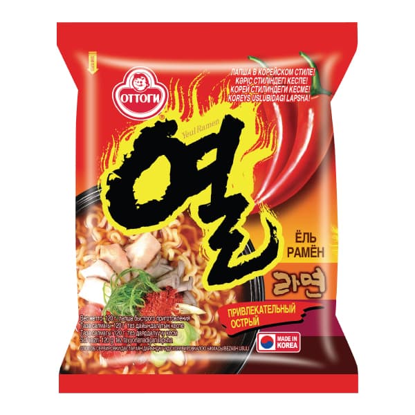 Лапша быстрого приготовления Ёль Рамён Ottogi со вкусом острого перца, пачка 120 г