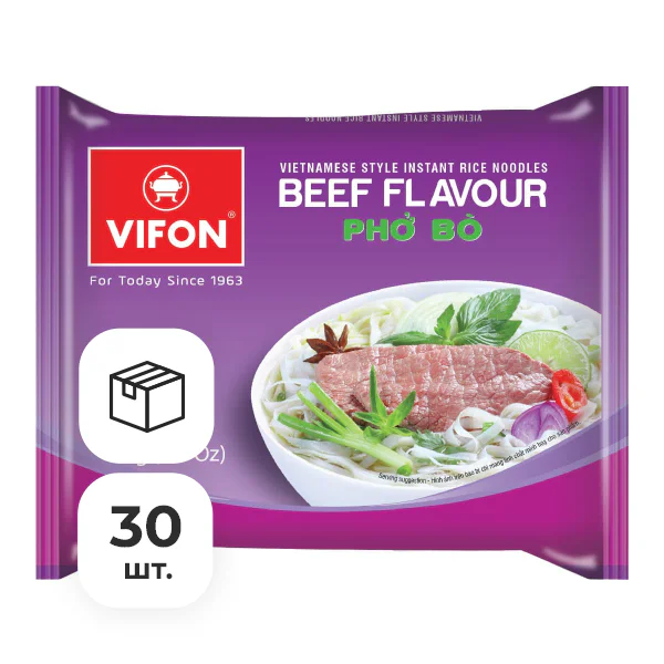 Лапша быстрого приготовления Фо со вкусом говядины Vifon, пачка 60 г х 30 шт