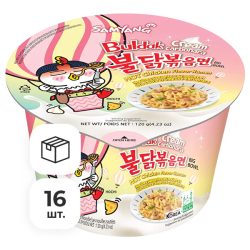 Лапша быстрого приготовления Hot Chicken острая курица и крем карбонара Samyang, чашка 120 г х 16 шт