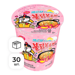 Лапша быстрого приготовления Hot Chicken острая курица в соусе карбонара Samyang, стакан 80 г х 30 шт