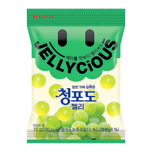 Жевательный мармелад Jellycious со вкусом зеленого винограда Lotte, 72 г