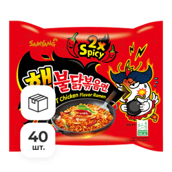 Лапша быстрого приготовления Hot Chicken 2X Spicy со вкусом курицы Samyang, пачка 140 г х 40 шт