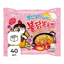 Лапша быстрого приготовления Hot Chicken острая курица в соусе карбонара Samyang, пачка 130 г х 40 шт