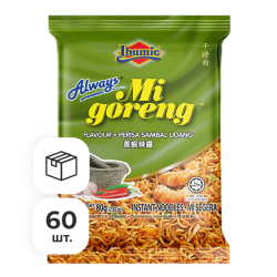 Лапша быстрого приготовления Ми Горенг Креветочная в соусе самбал Ibumie, пачка 80 г х 60 шт