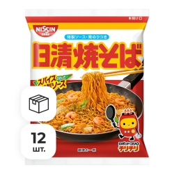Лапша быстрого приготовления якисоба с острым соусом Nissin, пачка 151 г х 12 шт
