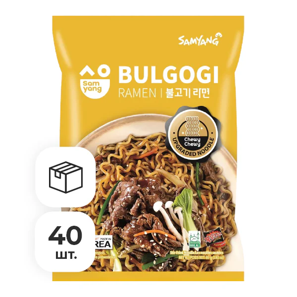 Лапша быстрого приготовления Рамен Бульгоги со вкусом говядины Samyang, пачка 80 г х 40 шт