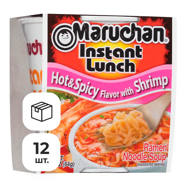 Лапша быстрого приготовления Instant Lunch со вкусом острой креветки Maruchan, стакан 64 г х 12 шт