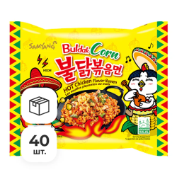 Лапша быстрого приготовления Hot Chicken со вкусом курицы и кукурузы Samyang, пачка 130 г х 40 шт