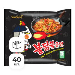 Лапша быстрого приготовления Hot Chicken острая курица Samyang, пачка 140 г х 40 шт