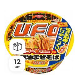 Лапша быстрого приготовления НЛО якисоба с соевым соусом, майонезом и перцем чили Nissin, чашка 112 г х 12 шт