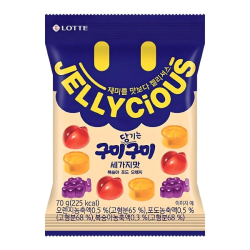 Жевательный мармелад Jellycious со вкусом персика, винограда и апельсина Lotte, 70 г