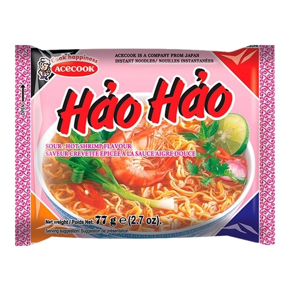Лапша быстрого приготовления Hao Hao со вкусом креветок в остро-кислом соусе Acecook, пачка 77 г