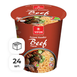 Лапша быстрого приготовления пшеничная со вкусом говядины Vifon, стакан 60 г х 24 шт