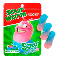 Мармелад кислый Sour Worm со вкусом персика и черники Wisichi, пачка 20 г