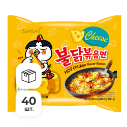 Лапша быстрого приготовления Hot Chicken со вкусом курицы и сыра Samyang, пачка 140 г х 40 шт