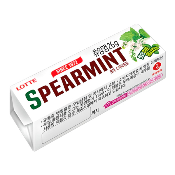 Жевательная резинка Spearmint со вкусом классической мяты в пластинах Lotte, 26 г