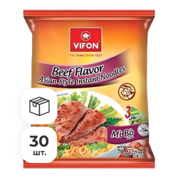 Лапша быстрого приготовления пшеничная со вкусом говядины Vifon, пачка 70 г х 30 шт