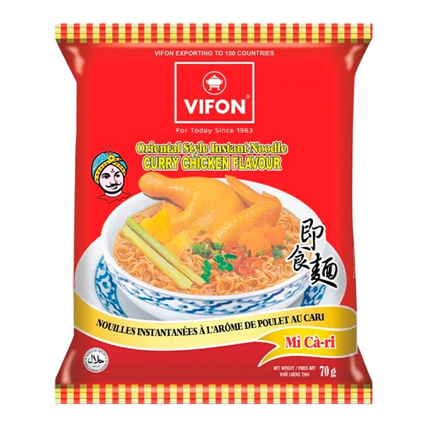 Лапша быстрого приготовления пшеничная со вкусом курицы карри Vifon, пачка 70 г