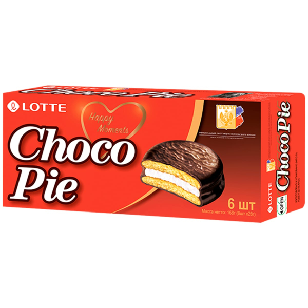 Печенье покрытое шоколадом Choco Pie оригинальный Lotte, 168 г