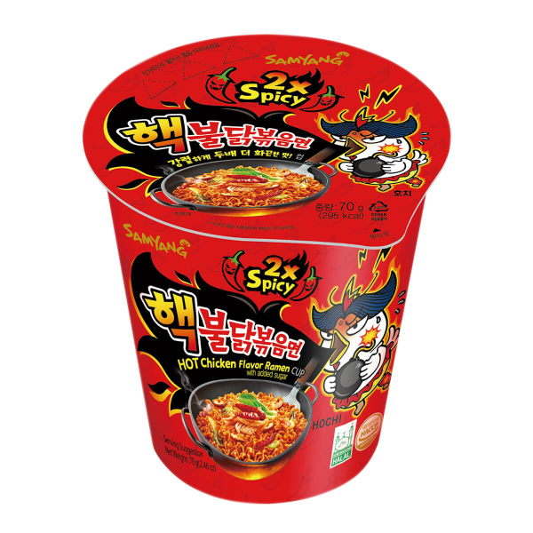 Лапша быстрого приготовления Hot Chicken 2X Spicy со вкусом курицы Samyang, стакан 70 г