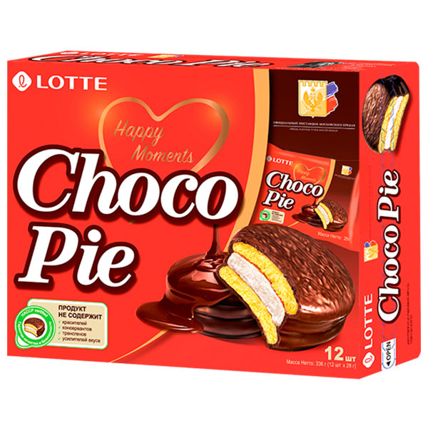 Печенье покрытое шоколадом Choco Pie оригинальное Lotte, 336 г (28 г х 12 шт)