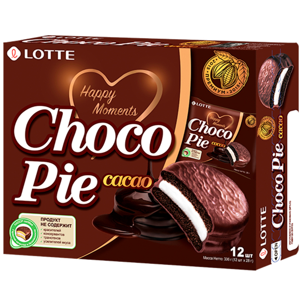 Печенье покрытое шоколадом Choco Pie со вкусом какао Lotte, 336 г (28 г х 12 шт)